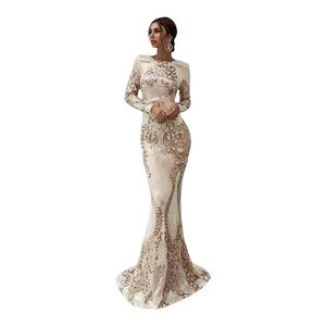 Women’s Off White Cream Iridescent Rose Gold 1920’s Sequin Mermaid Gown Sz S NWT